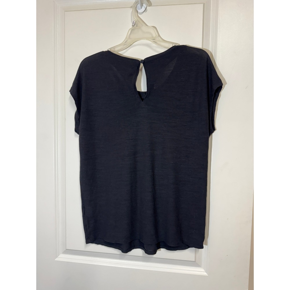 Vintage Y2K J.Crew Top XS Extra Small Black Smocked Cap Sleeve Scoop Keyhole - Picture 3 of 4
